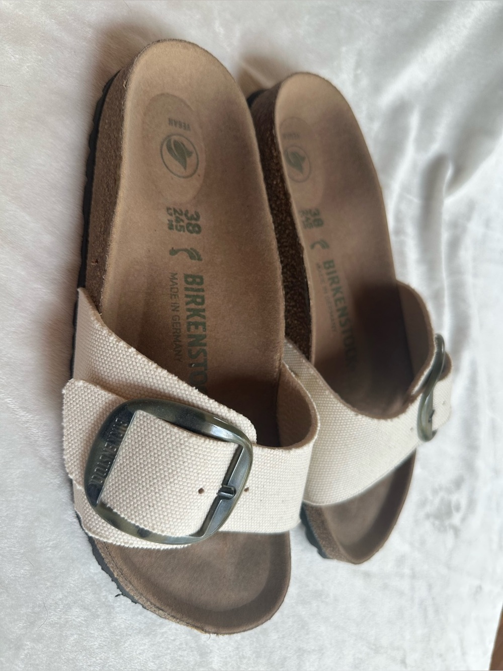 Birkenstock Single Strap Sandal in Cream Canvas